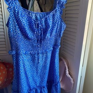 Blue Ruffled Dress with White Dots